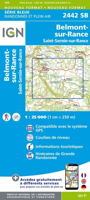 Carte randonnée Belmont sur Rance/St Sernin sur Rance | série Bleue IGN