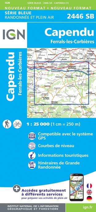 Carte randonnée Capendu/Ferrals-les-Corbières | série Bleue IGN