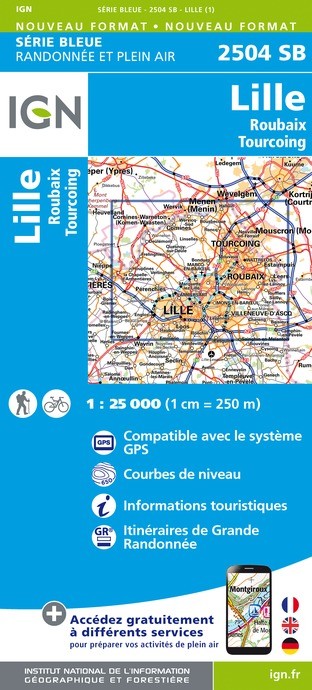 Carte randonnée Lille.Roubaix.Tourcoing | série Bleue IGN