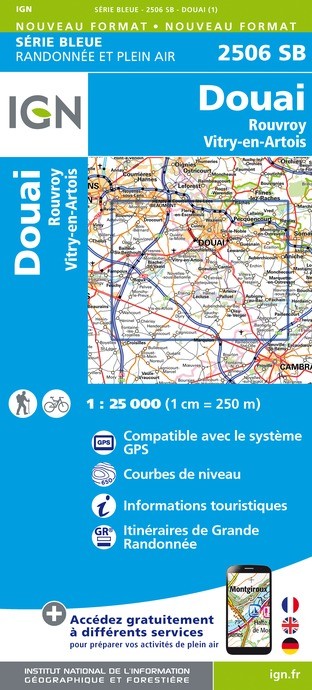 Carte randonnée Douai.Rouvroy.Vitry-en-Artois | série Bleue IGN