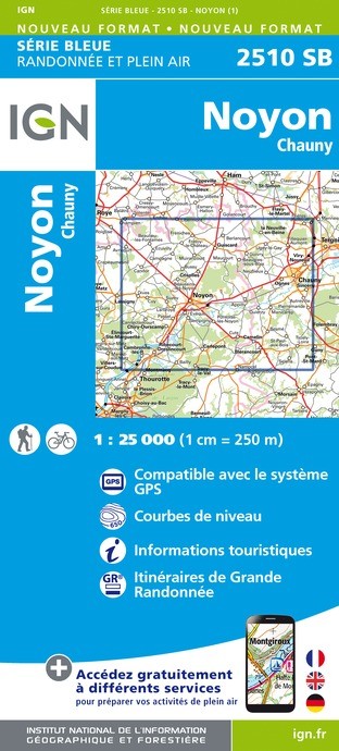 Carte randonnée Noyon.Chauny (remplace 2510O et 2510E) | série Bleue IGN