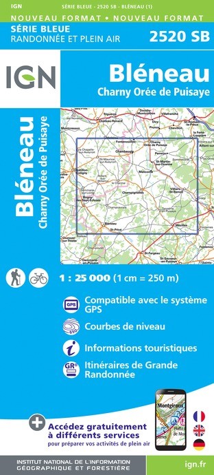 Carte randonnée Bléneau/Champignelles | série Bleue IGN