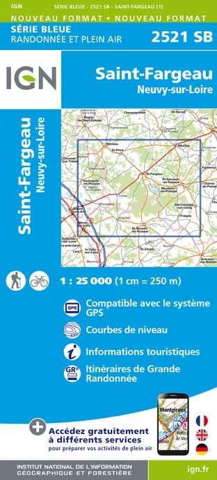 Carte randonnée Saint-Fargeau / Neuvy sur Loire | série Bleue IGN