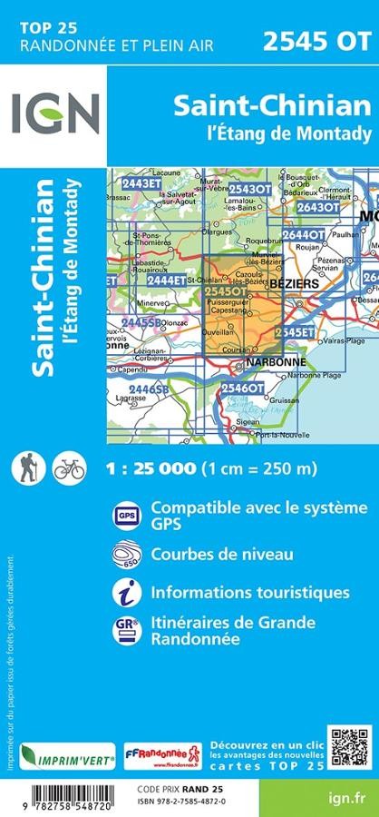 Carte IGN saint chinian etand de montady 2545OT série Top 25