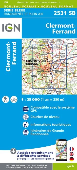 Carte randonnée Clermont Ferrand | série Bleue IGN