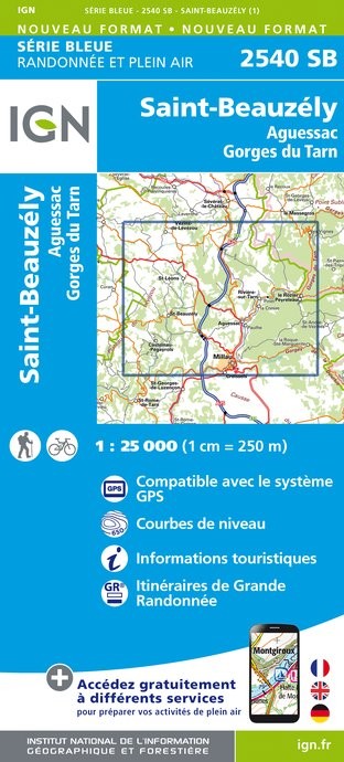 Carte randonnée Saint-Beauzely / Aguessac / Gorges du Tarn | série Bleue IGN