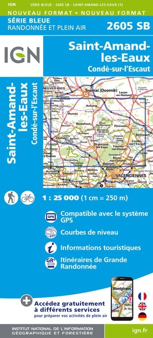 Carte randonnée Saint-Amand-les-Eaux.Condé-sur-l'Escaut | série Bleue IGN