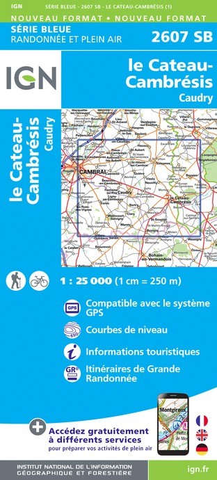 Carte randonnée le Cateau-Cambrésis.Caudry | série Bleue IGN