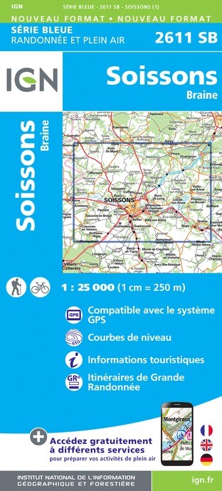 Carte randonnée Soissons.Braine  | série Bleue IGN