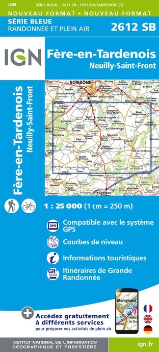 Carte randonnée Fère-en-Tardenois.Neuilly-Saint-Front | série Bleue IGN