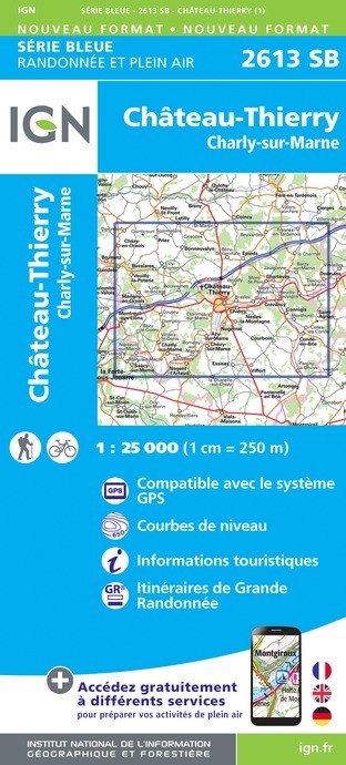 Carte randonnée Château-Thierry.Charly-sur-Marne | série Bleue IGN