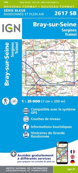 Carte randonnée Bray sur Seine/Sergine/Traînel | série Bleue IGN