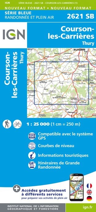 Carte randonnée Courson les Carrières/Thury | série Bleue IGN