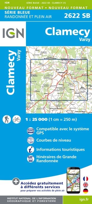 Carte randonnée Clamecy / Varzy | série Bleue IGN