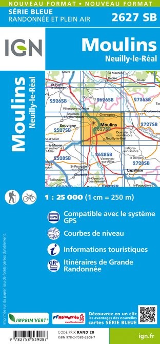 Carte randonnée Moulins/Neuilly le Réal | série Bleue IGN