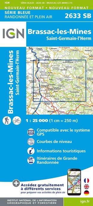 Carte randonnée St-Germain-Lembron/St-Germain-l'Herm | série Bleue IGN