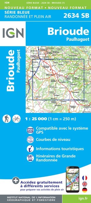 Carte randonnée Brioude/Paulhaguet | série Bleue IGN