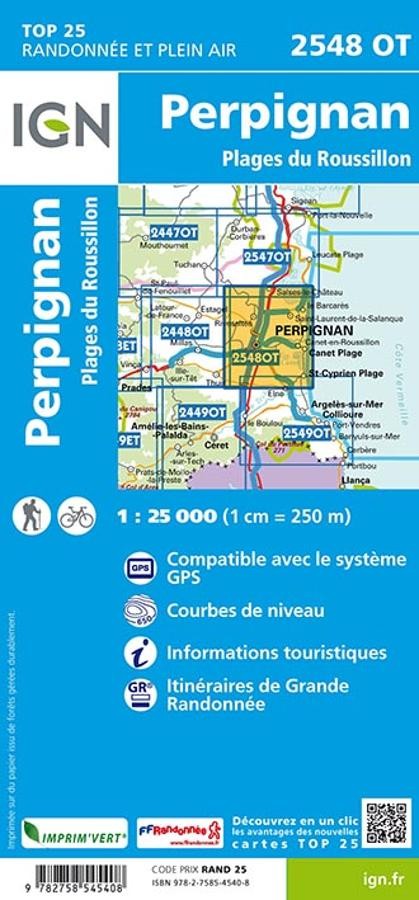 Carte IGN Perpignan plages du roussillon 2548OT série Top 25