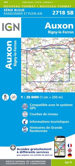 Carte randonnée Aix/Villemaur/Pâlis/Auxon | série Bleue IGN