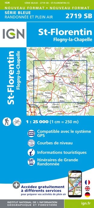 Carte randonnée Saint-Florentin/Flogny la Chapelle | série Bleue IGN