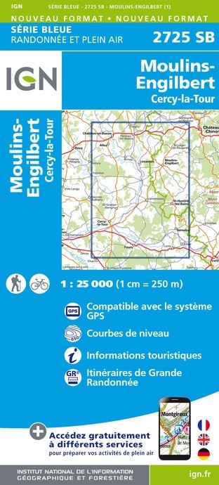 Carte randonnée Moulins-Engilbert/Cergy-la-Tour | série Bleue IGN