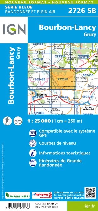 Carte randonnée Bourbon Lancy/Grury | série Bleue IGN