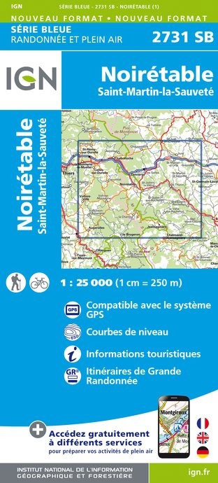 Carte randonnée Noiretable/Saint Martin la Sauvete | série Bleue IGN