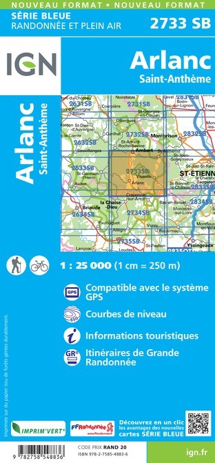 Carte randonnée Arlanc/St-Anthème | série Bleue IGN