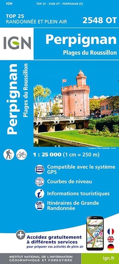 Carte IGN Perpignan plages du roussillon 2548OT série Top 25