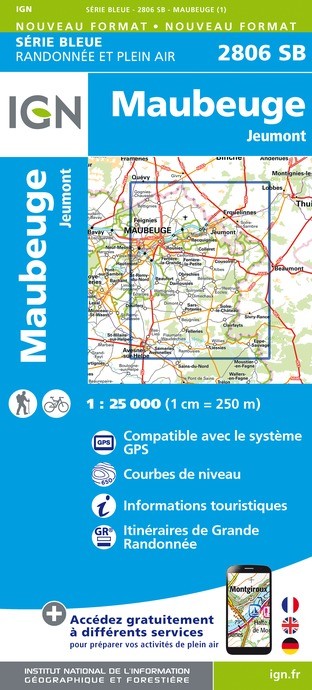 Carte randonnée Maubeuge.Jeumont | série Bleue IGN