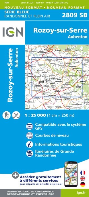 Carte randonnée Rozoy-sur-Serre.Aubenton | série Bleue IGN