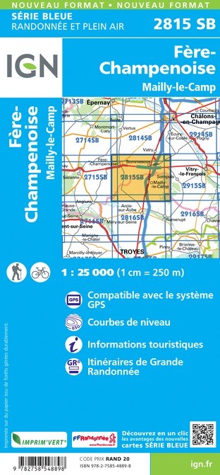 Carte randonnée Fère-Champenoise/Mailly-Le-Camp | série Bleue IGN