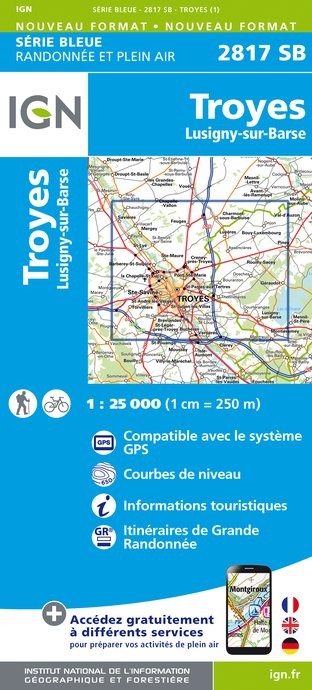 Carte randonnée Troyes / Lusigny sur Barse | série Bleue IGN