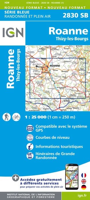 Carte randonnée Roanne/Thizy | série Bleue IGN