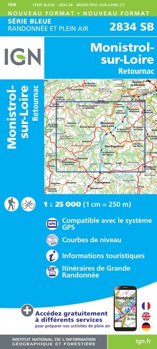 Carte randonnée Monistrol-sur-Loire/Retournac | série Bleue IGN