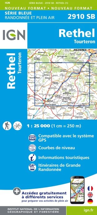 Carte randonnée Rethel/Tourteron | série Bleue IGN