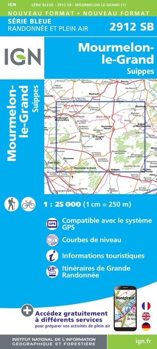 Carte randonnée Monthois/Mourmelon-le-Grand | série Bleue IGN