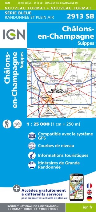 Carte randonnée Châlons-en-Champagne/Suippes | série Bleue IGN