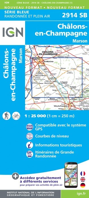 Carte randonnée Châlons-en-Champagne/Marson | série Bleue IGN