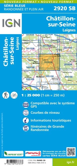 Carte randonnée Châtillon-sur-Seine/Laignes | série Bleue IGN