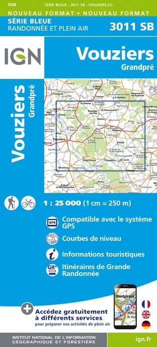 Carte randonnée Vouziers/Grandpré | série Bleue IGN