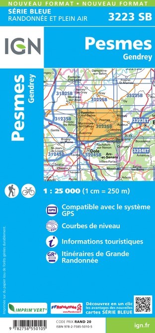 Carte randonnée Pesmes-Gendrey | série Bleue IGN