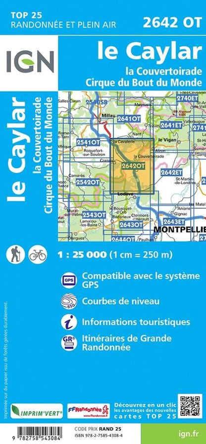 Carte IGN le caylar la couvertoirade 2642OT série Top 25