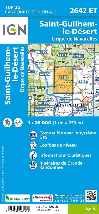 Carte IGN saint guilhem le desert cirque de navacelles 2642ET série Top 25