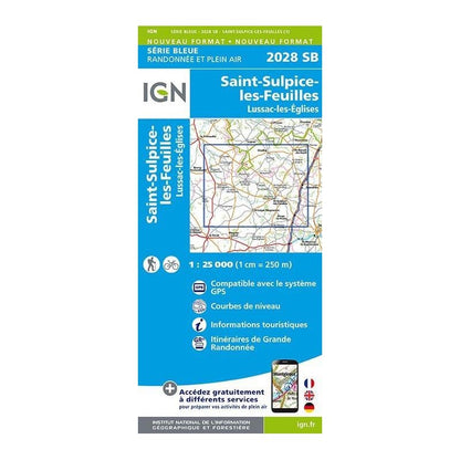 Carte randonnée Saint-Sulpice-les-Feuilles/Lussac les Eglises | série Bleue IGN