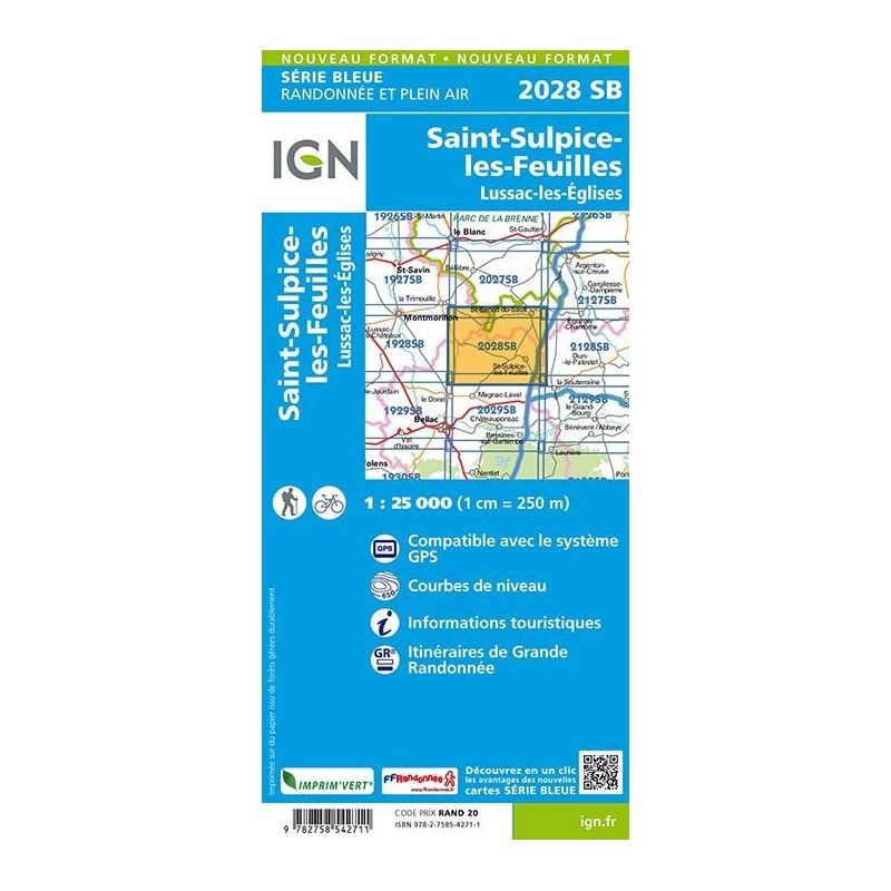 Carte randonnée Saint-Sulpice-les-Feuilles/Lussac les Eglises | série Bleue IGN