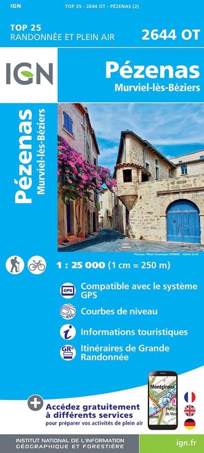 Carte IGN pezenas murviel les beziers 2644OT série Top 25