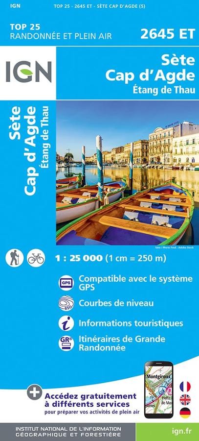 Carte IGN sete cap adgde etang de thau 2645ET série Top 25