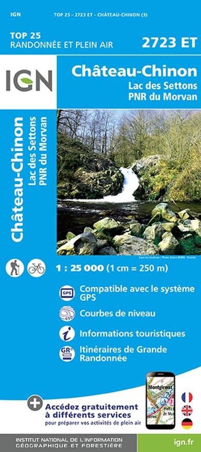 Carte IGN château chinon lac des settons parc national du morvan 2723ET série Top 25