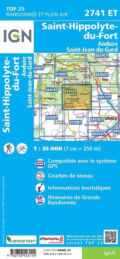 Carte IGN saint hippolyte du fort 2741ET série Top 25